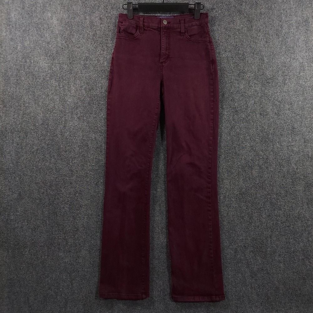 NYDJ Lift Tuck Jeans Womens 2 Red Dark Wash Straight Leg Shaping Denim 26x32